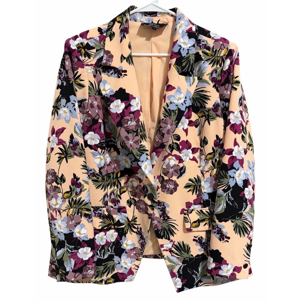 Nina Parker Plus Peach Floral Printed Blazer Jacket Women's Size‎ 2X